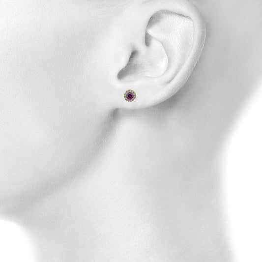 14Kt Gold 1 Ct Garnet Halo Design Stud Earrings