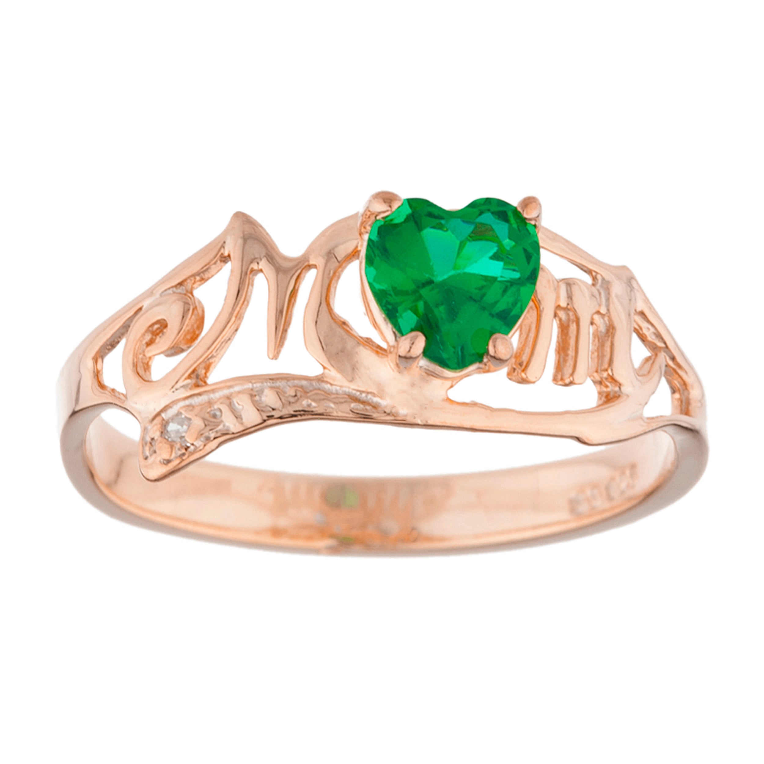 14Kt Gold Emerald & Diamond Heart Mom Ring