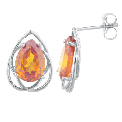 4 Ct Orange Citrine Pear Teardrop Design Stud Earrings .925 Sterling Silver