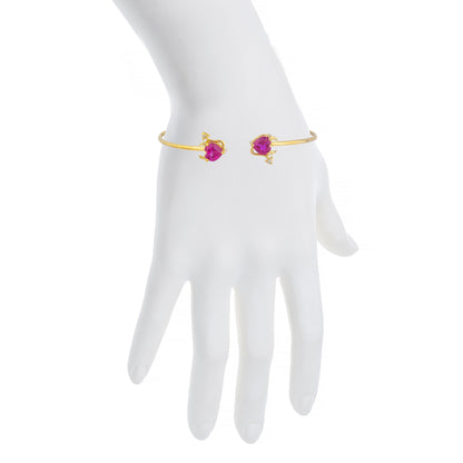 Created Ruby & Diamond Devil Heart Bangle Bracelet 14Kt Yellow Gold Rose Gold Silver