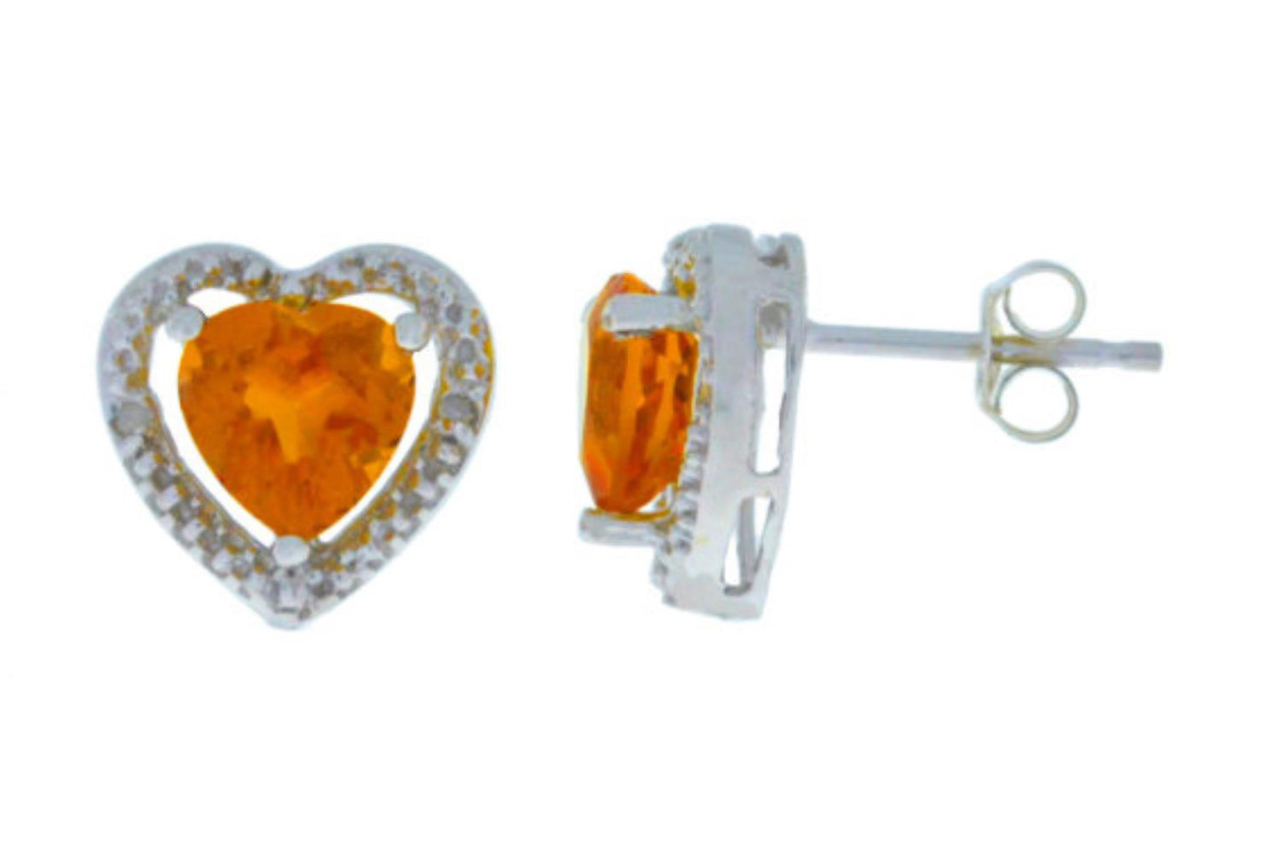 2 Ct Orange Citrine & Diamond Heart Stud Earrings 14Kt White Gold