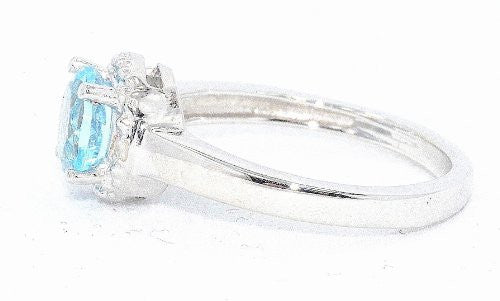 1 Ct Blue Topaz & Diamond Round Ring .925 Sterling Silver Rhodium Finish