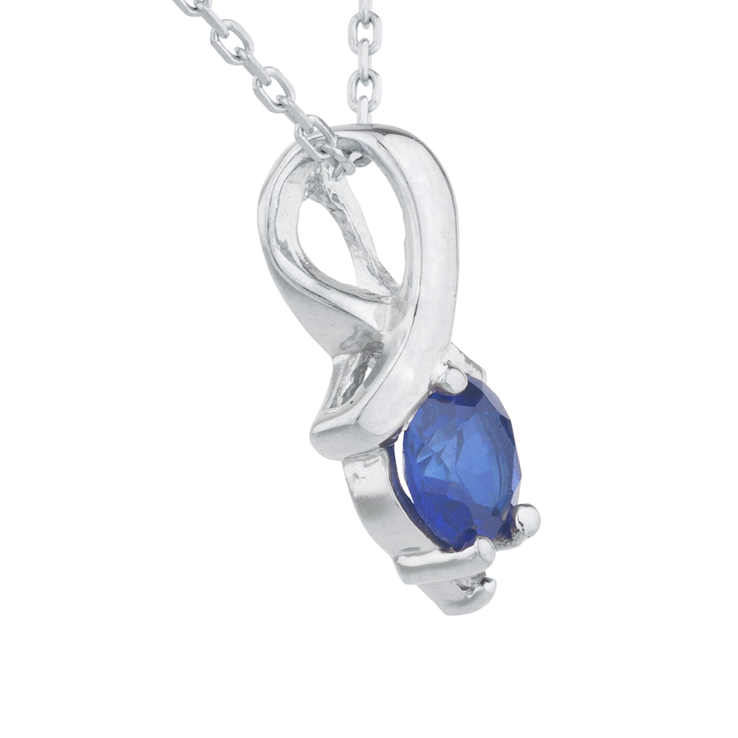 14Kt Gold Blue Sapphire & Diamond Round Design Pendant Necklace