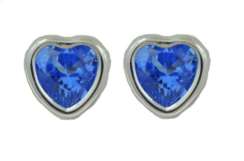 14Kt White Gold Tanzanite Heart Bezel Stud Earrings