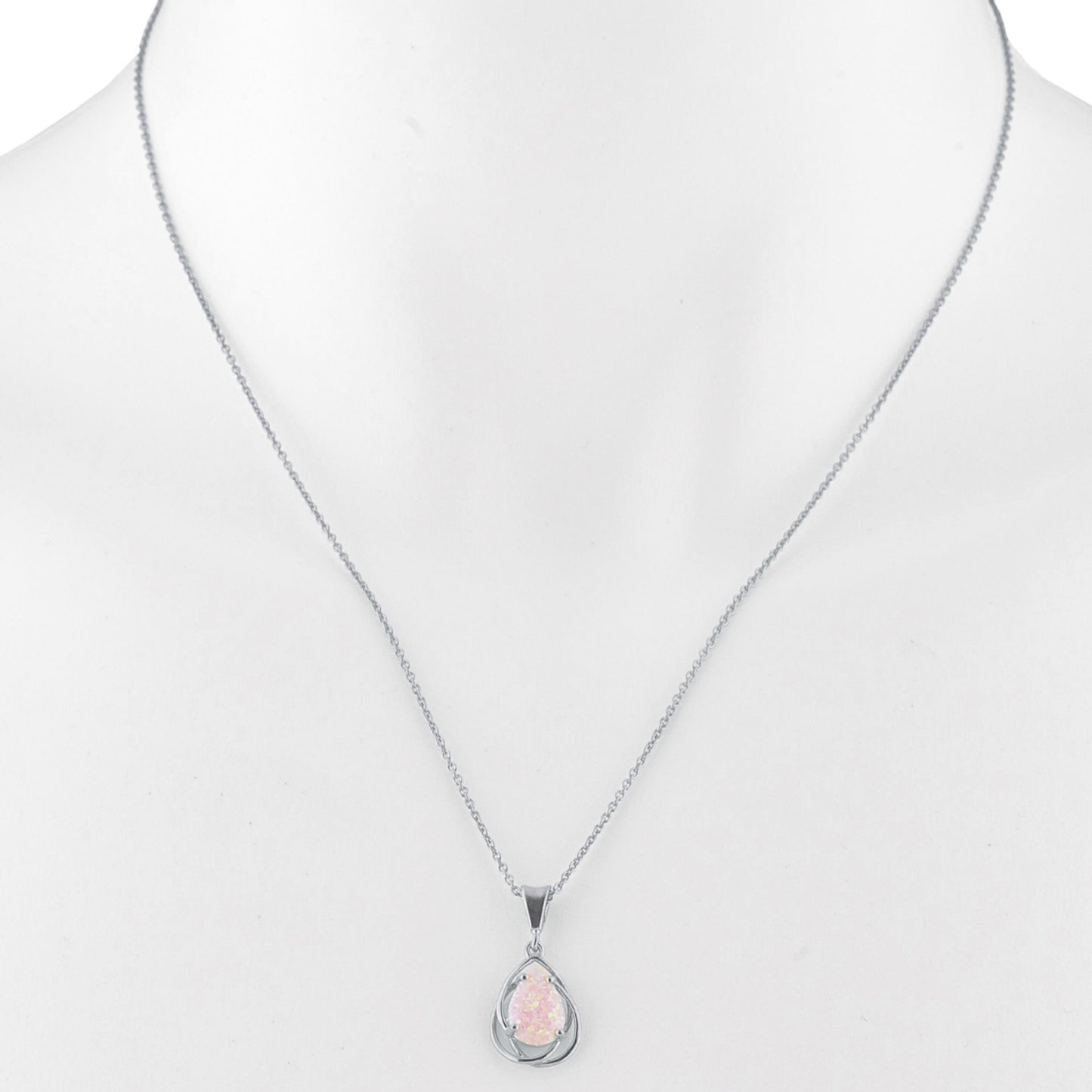 14Kt Gold Pink Opal Pear Teardrop Design Pendant Necklace