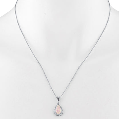 14Kt Gold Pink Opal Pear Teardrop Design Pendant Necklace