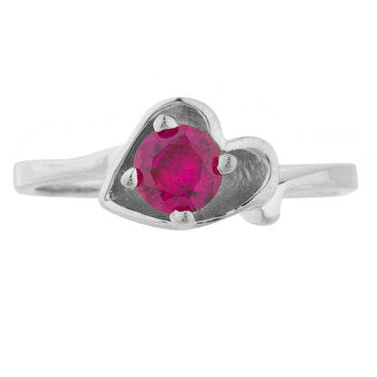 14Kt Gold Created Ruby Round Heart Ring