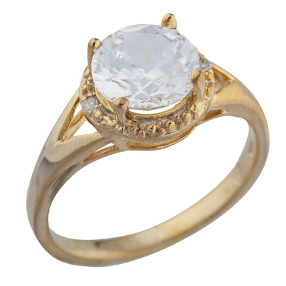 14Kt Gold 2 Ct White Sapphire & Diamond Halo Design Round Ring