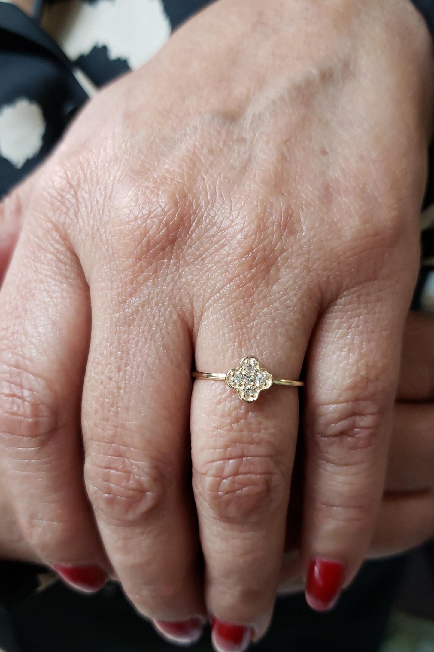 14Kt Gold Genuine Natural Diamond Clover Ring