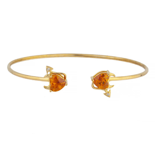 14Kt Gold Orange Citrine & Diamond Devil Heart Bangle Bracelet