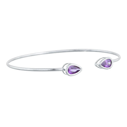 14Kt Gold Amethyst Pear Bezel Bangle Bracelet