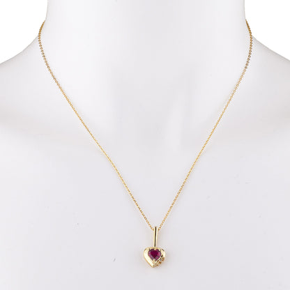 14Kt Yellow Gold Plated Created Ruby & Diamond Heart Pendant