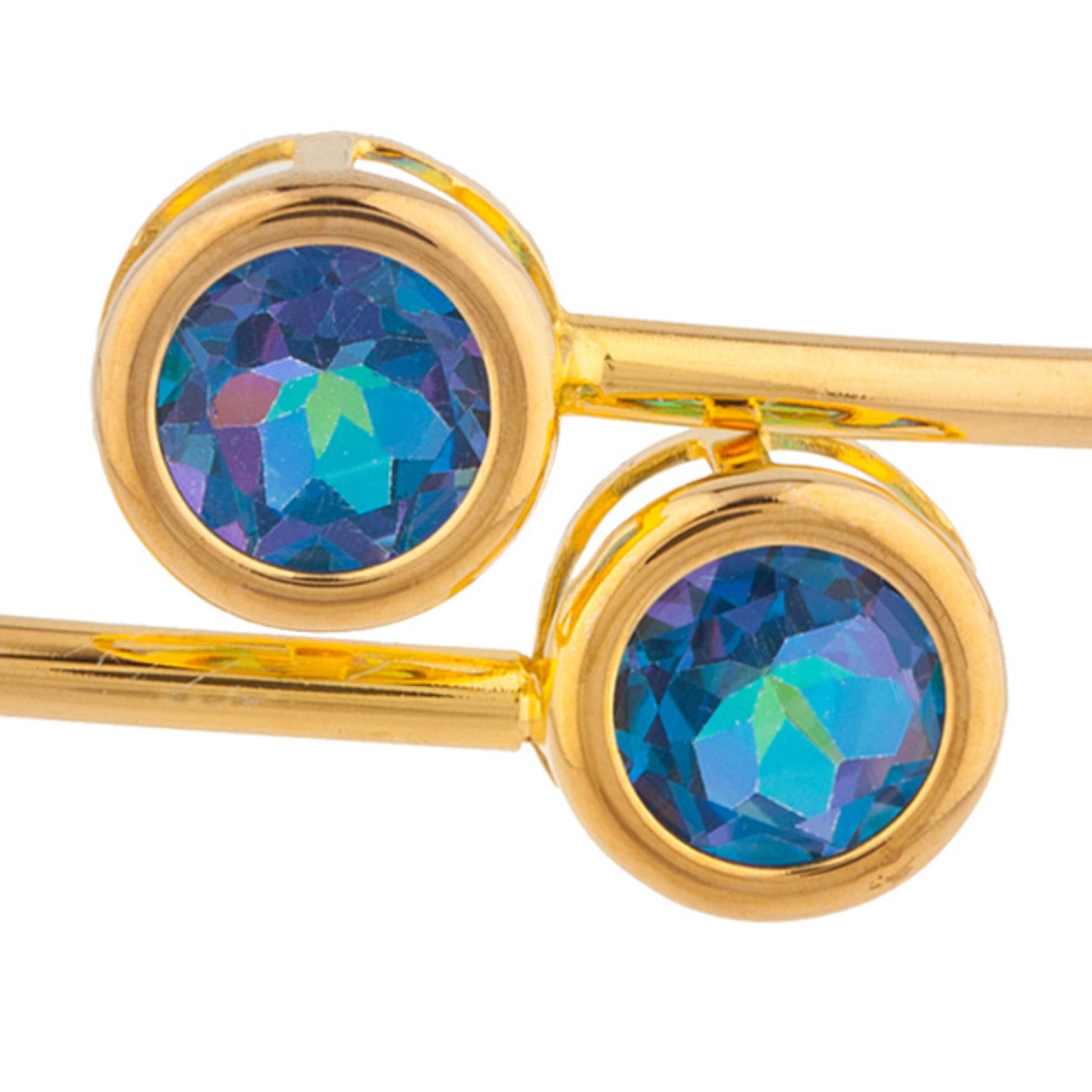 14Kt Yellow Gold Plated Natural Blue Mystic Topaz Round Bezel Bangle Bracelet