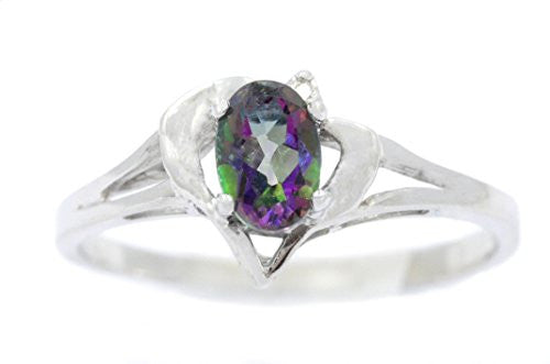 0.50 Ct Mystic Topaz & Diamond Oval Heart Ring .925 Sterling Silver Rhodium Finish