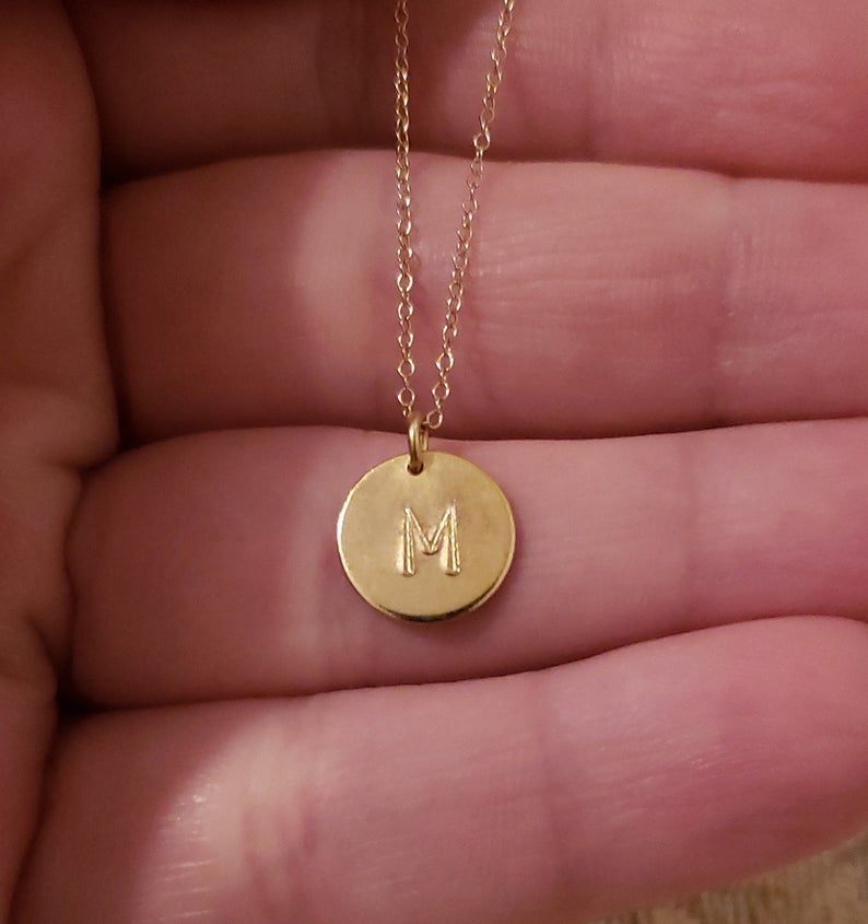 14Kt Gold Round Disc Personalized Pendant Necklace