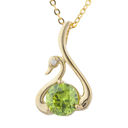 14Kt Yellow Gold Plated Peridot & Diamond Swan Pendant