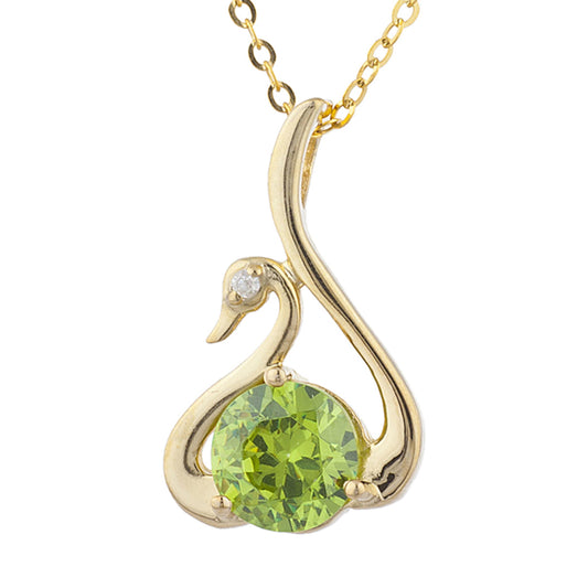 14Kt Yellow Gold Plated Peridot & Diamond Swan Pendant