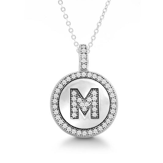 Letter M Micro Pave Initial CZ Pendant .925 Sterling Silver