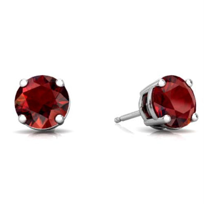 2 Ct Garnet Round Stud Earrings 14Kt White Gold