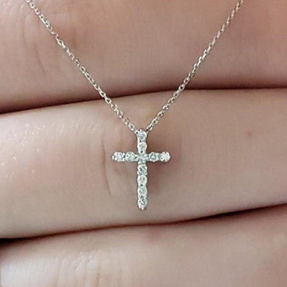 14Kt Gold 0.10 Ct Genuine Natural Diamond Cross Pendant Necklace