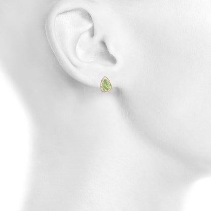 14Kt Yellow Gold Plated Peridot Pear Teardrop Design Stud Earrings