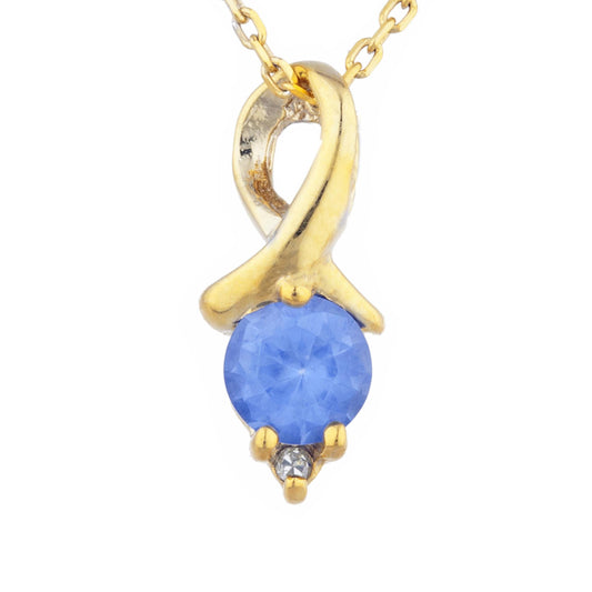 14Kt Gold Tanzanite & Diamond Round Design Pendant Necklace