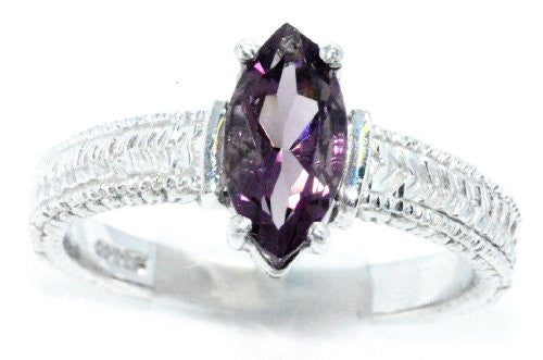 1 Ct Amethyst Marquise Ring .925 Sterling Silver Rhodium Finish