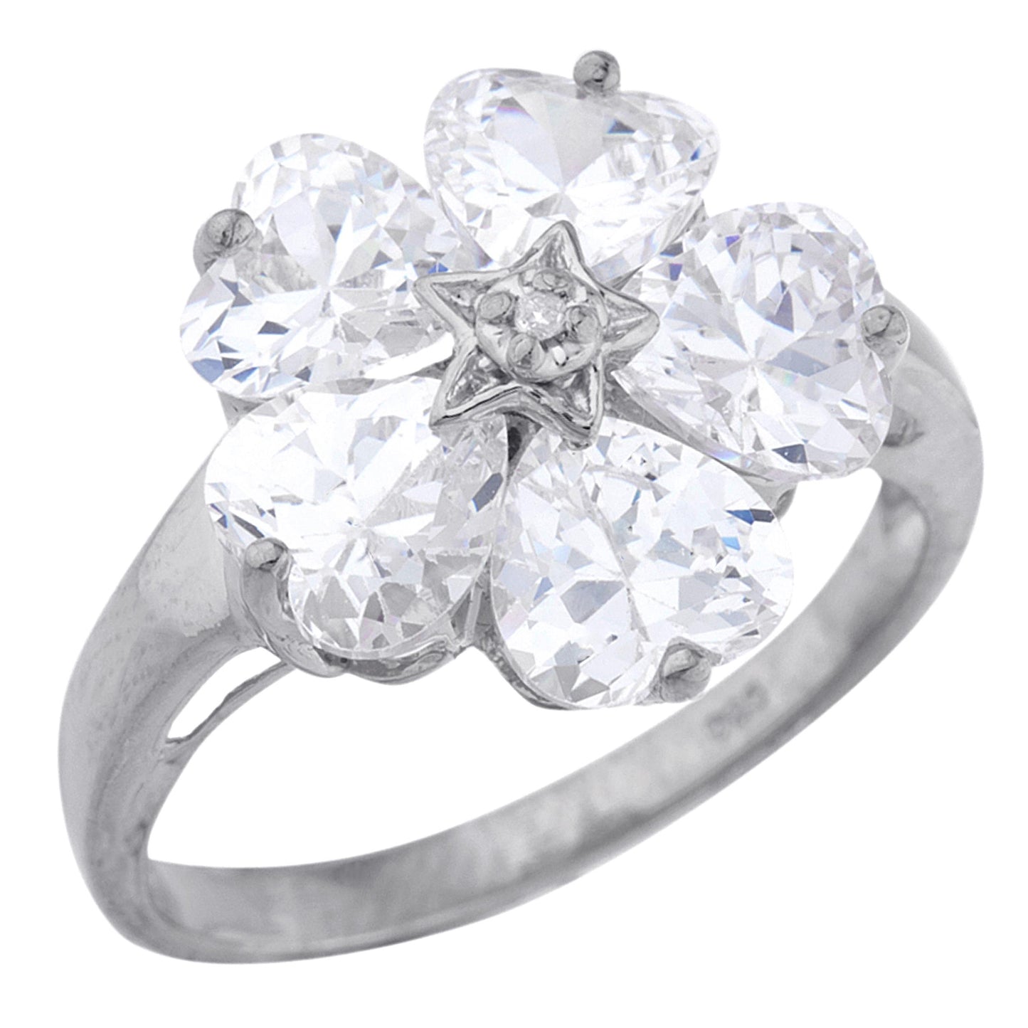 14Kt Gold Zirconia & Diamond Heart Flower Design Ring