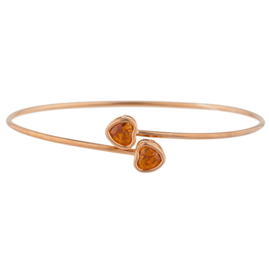 14Kt Rose Gold Plated Orange Citrine Heart Bezel Bangle Bracelet