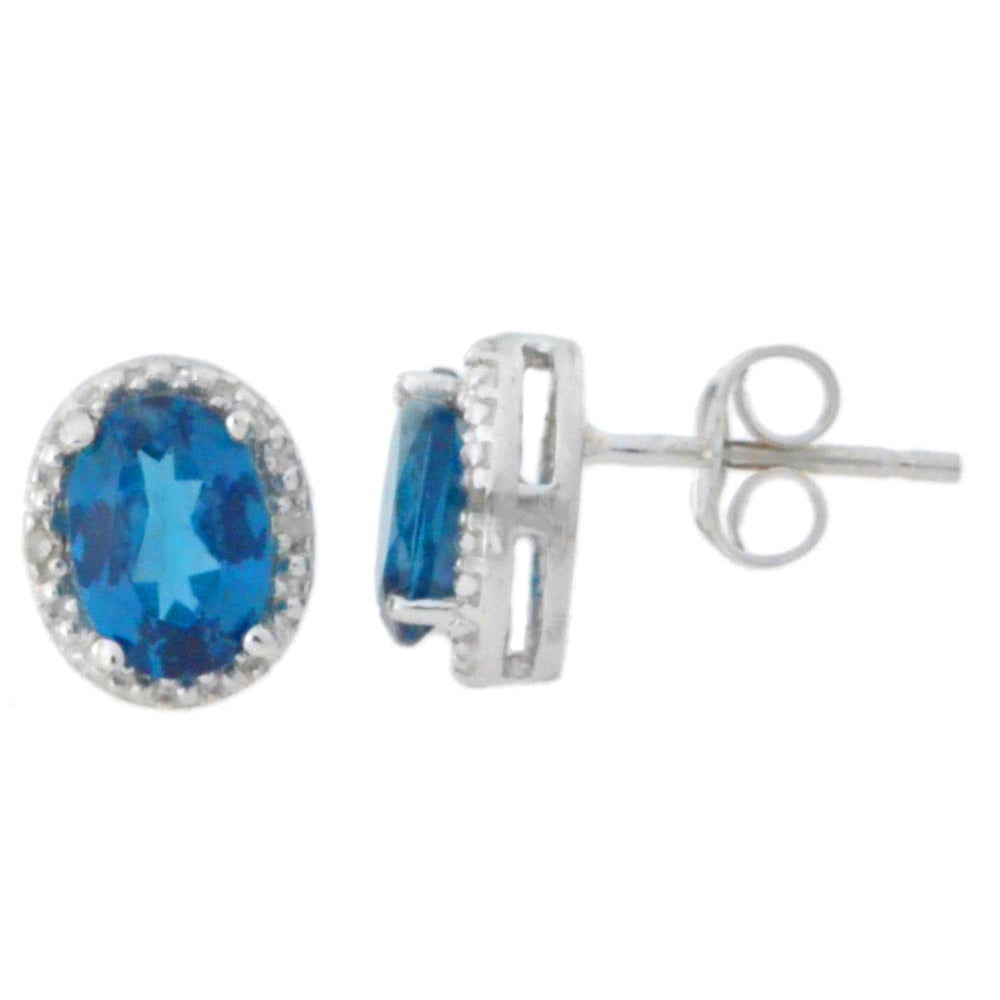 2 Ct London Blue Topaz Oval Diamond Stud Earrings .925 Sterling Silver