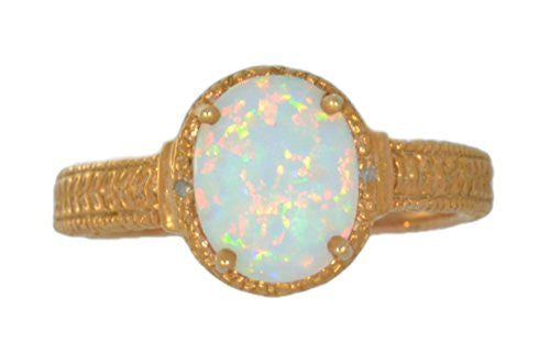 10x8mm Opal & Diamond Oval Ring Sterling Silver 14Kt Yellow Gold Plated