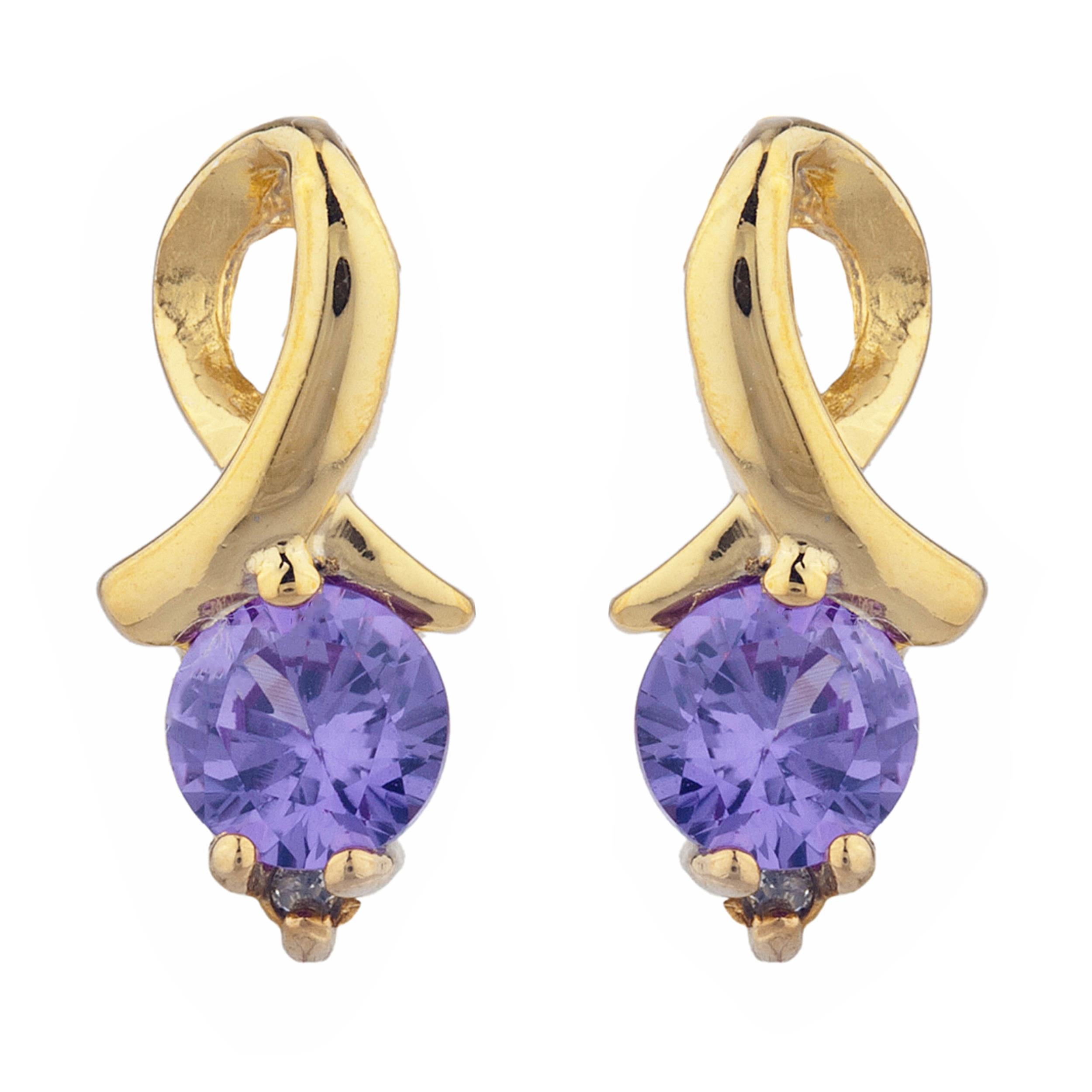 14Kt Gold Alexandrite & Diamond Round Design Stud Earrings