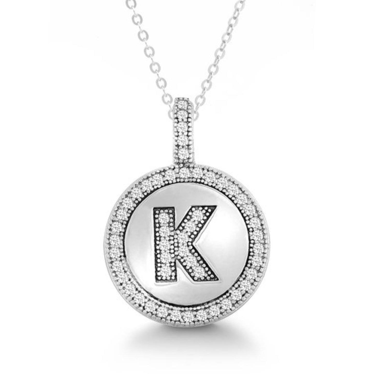 Letter K Micro Pave Initial CZ Pendant .925 Sterling Silver