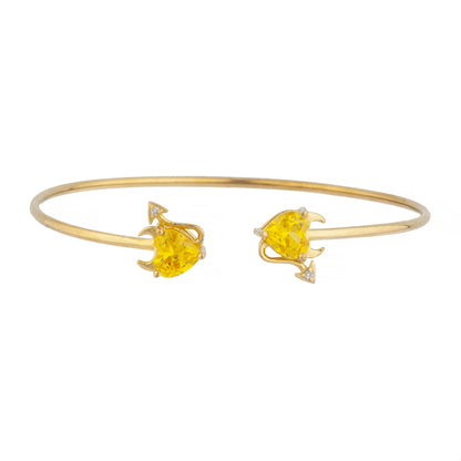 Yellow Citrine & Diamond Devil Heart Bangle Bracelet 14Kt Yellow Gold Rose Gold Silver