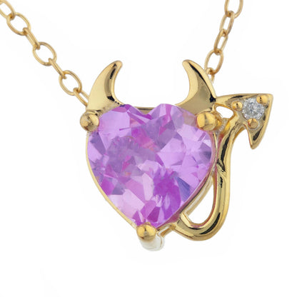 14Kt Gold 1.5 Ct Pink Sapphire & Diamond Devil Heart Pendant Necklace