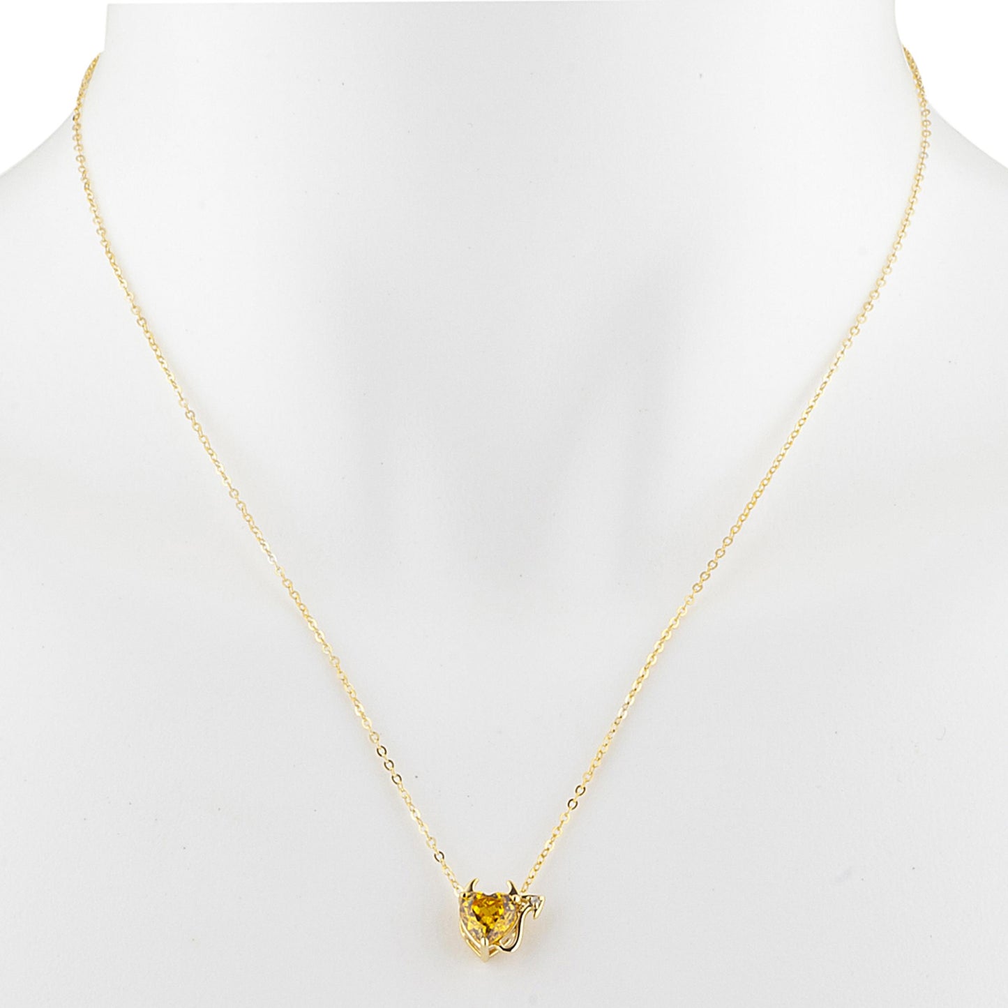 14Kt Gold 1.5 Ct Yellow Citrine & Diamond Devil Heart Pendant Necklace