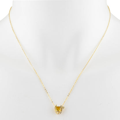 14Kt Gold 1.5 Ct Yellow Citrine & Diamond Devil Heart Pendant Necklace