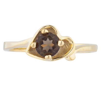 14Kt Gold Genuine Smoky Topaz Round Heart Ring