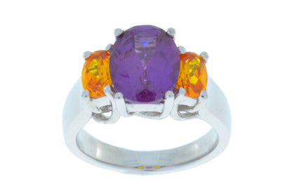 4 Ct Alexandrite & Citrine Oval Ring .925 Sterling Silver Rhodium Finish