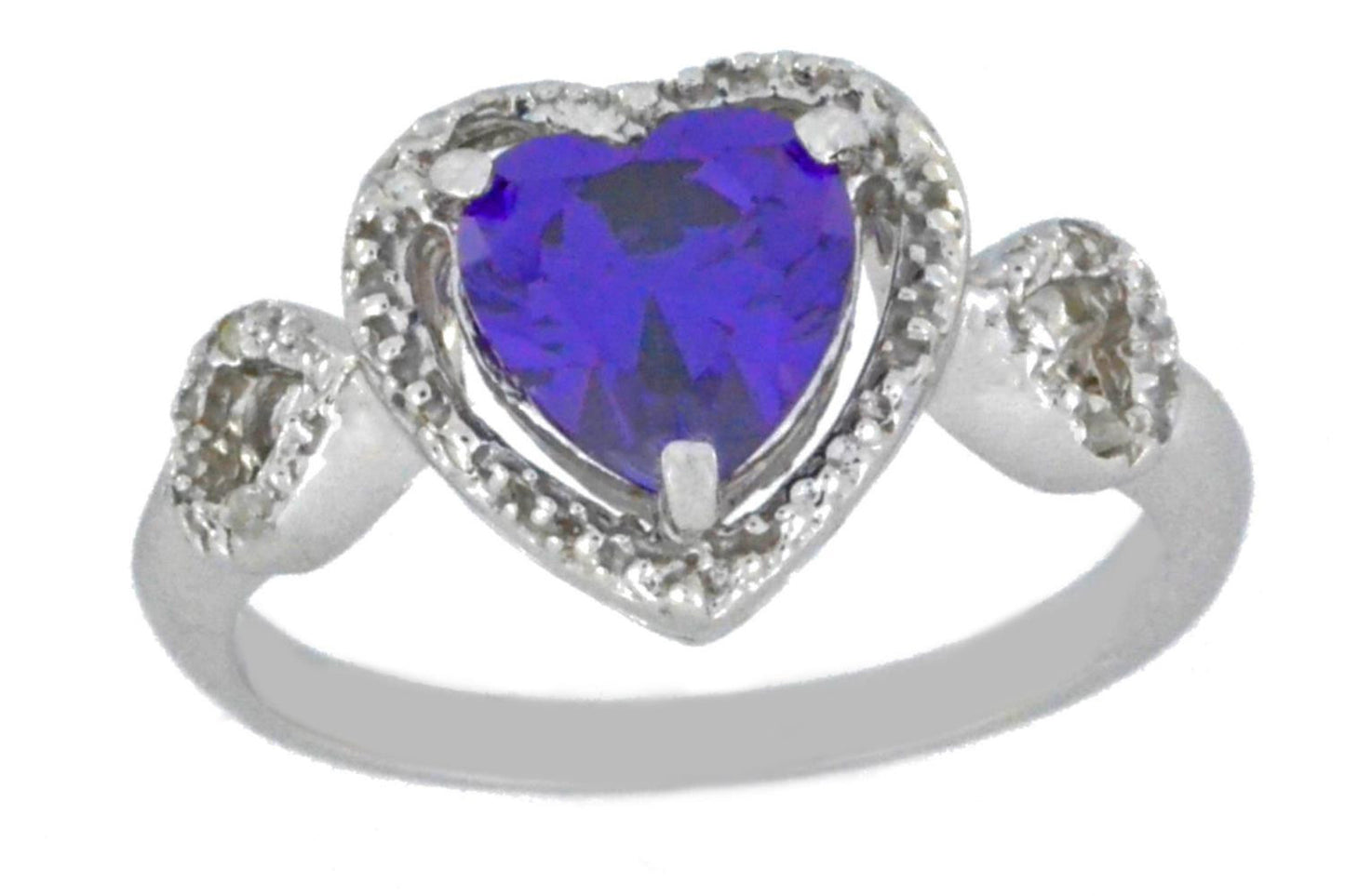 1.5 Ct Amethyst & Diamond Heart Ring .925 Sterling Silver Rhodium Finish