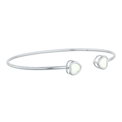 Genuine Opal Heart Bezel Bangle Bracelet .925 Sterling Silver