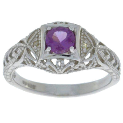 0.50 Ct Alexandrite & Diamond Round Ring .925 Sterling Silver