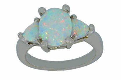 10x8mm Opal Oval & Heart Ring .925 Sterling Silver Rhodium Finish