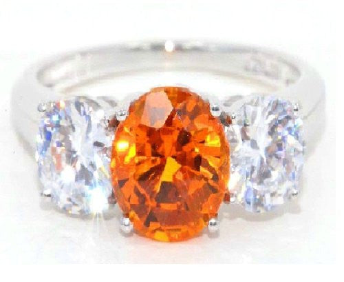 4 Ct Citrine & Zirconia Round Ring .925 Sterling Silver Rhodium Finish