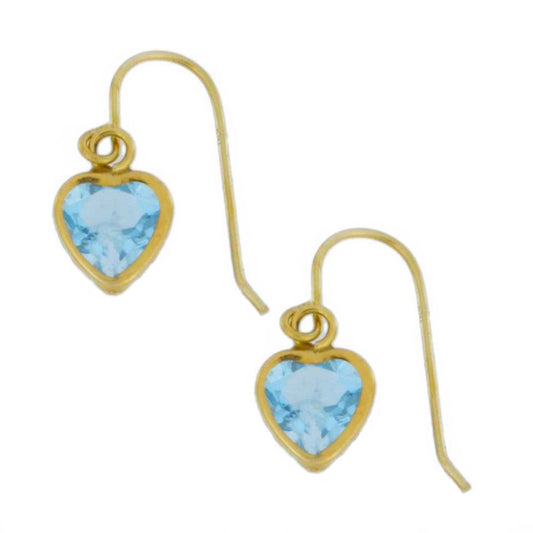 14Kt Yellow Gold Aquamarine Heart Bezel Dangle Earrings