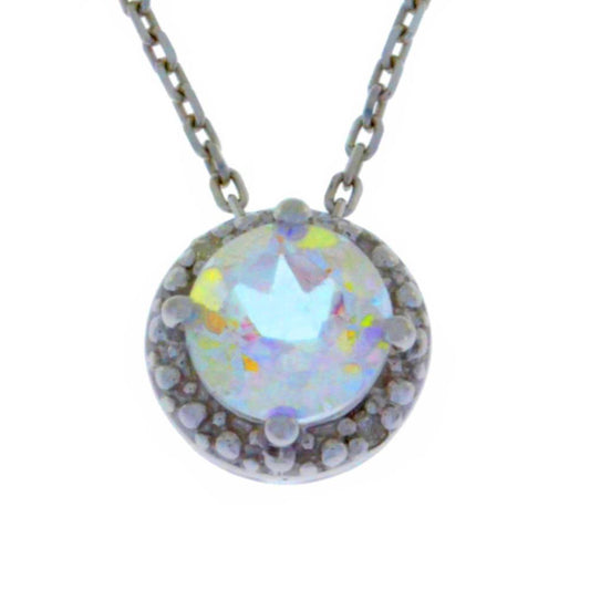 1 Ct Mercury Mist Mystic Topaz & Diamond Round Pendant .925 Sterling Silver Rhodium Finish