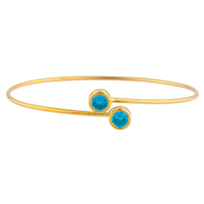 14Kt Gold Swiss Blue Topaz Round Bezel Bangle Bracelet