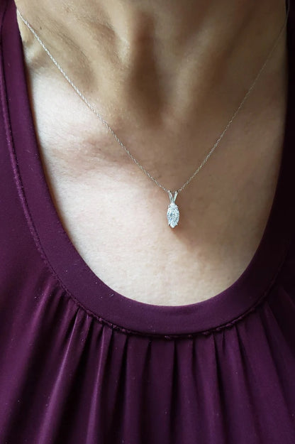 14Kt Gold White Sapphire Marquise Pendant Necklace