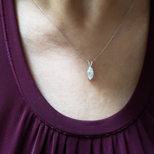 14Kt Gold White Sapphire Marquise Pendant