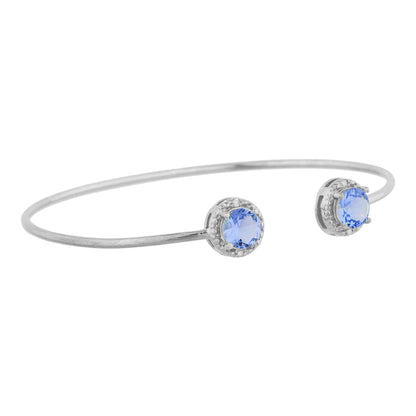 2 Ct Tanzanite & Diamond Round Bangle Bracelet .925 Sterling Silver